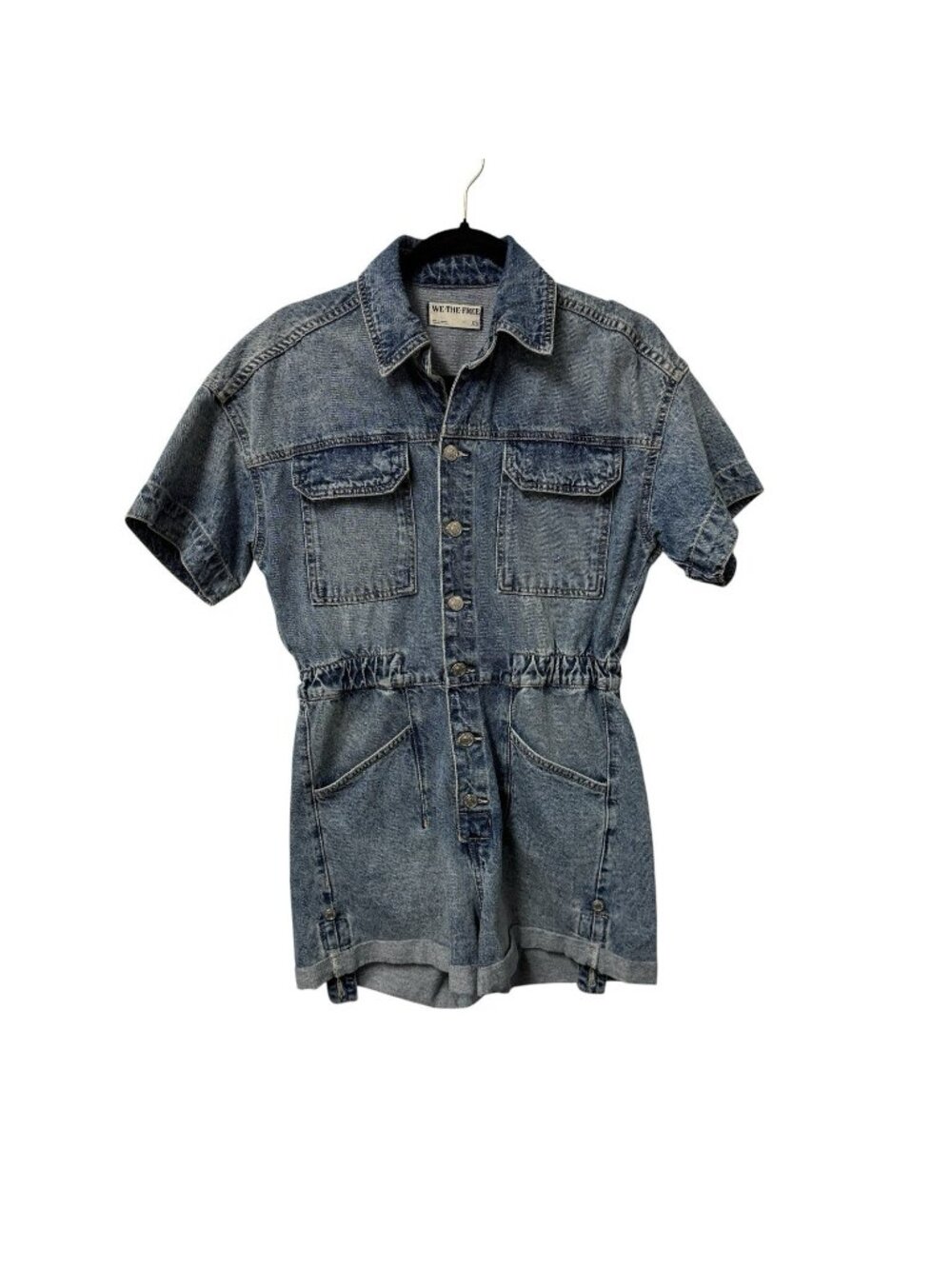 FREE PEOPLE WE THE FREE DENIM ROMPER SIZE XS MARCI CUFFED SHORTALL COTTON SUMMER